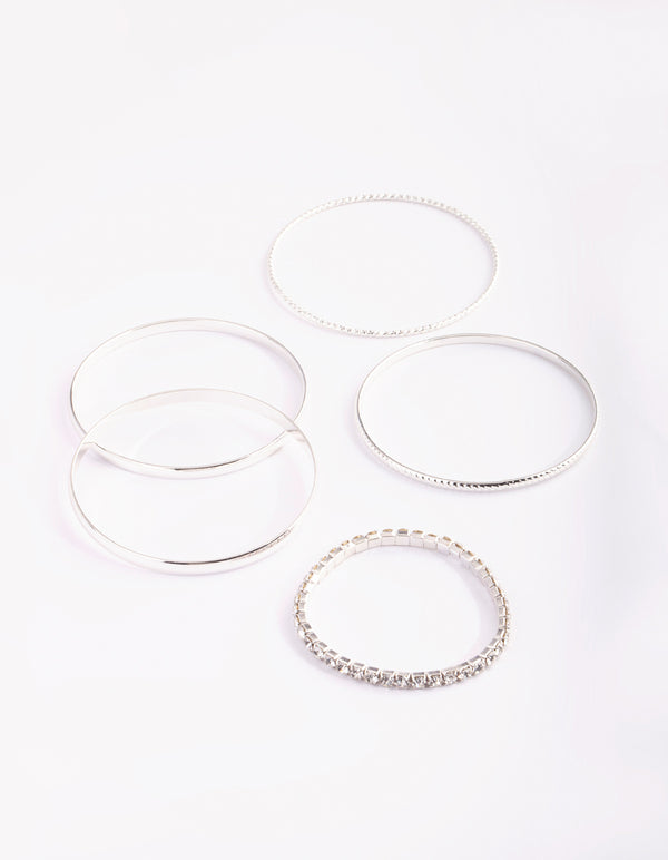 Silver Diamante Bangle 5-Pack