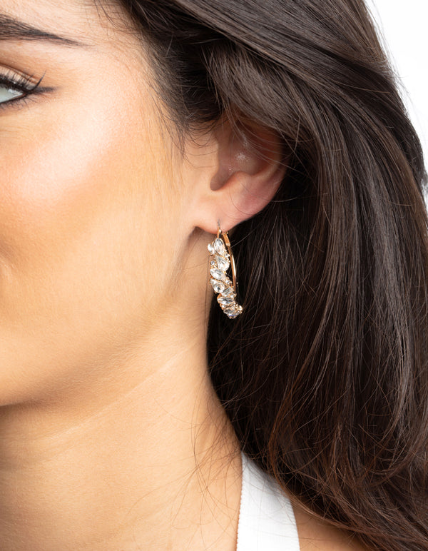 Gold Cluster Diamante Hoop Earrings