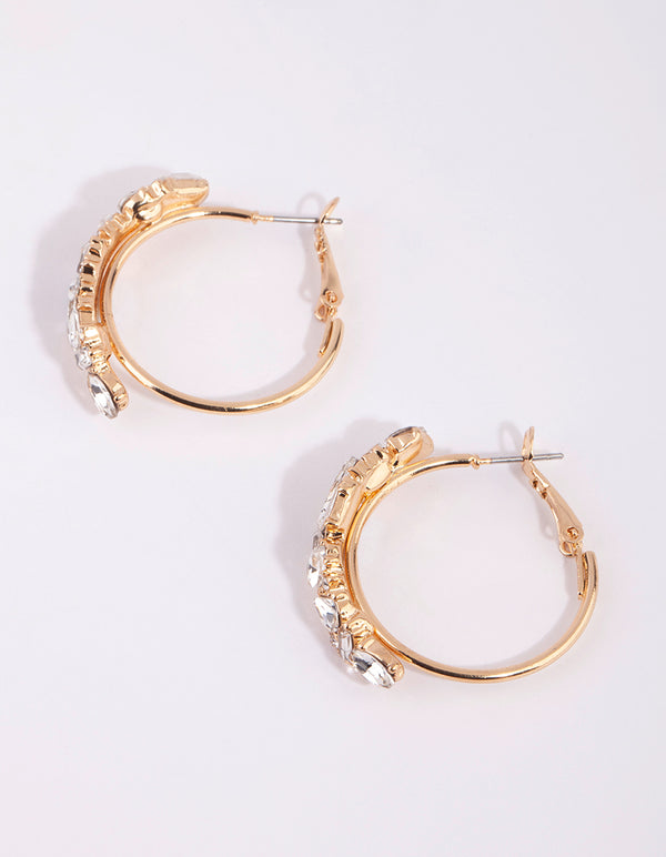 Gold Cluster Diamante Hoop Earrings