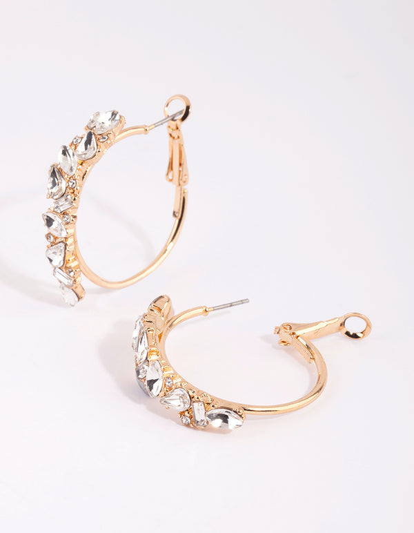Gold Cluster Diamante Hoop Earrings