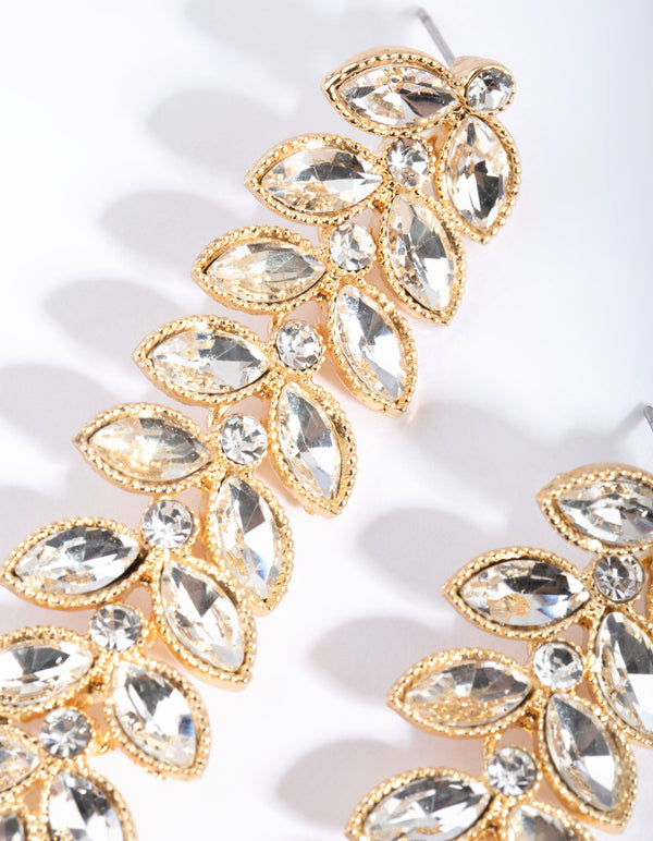 Gold Marquise Fern Drop Earrings