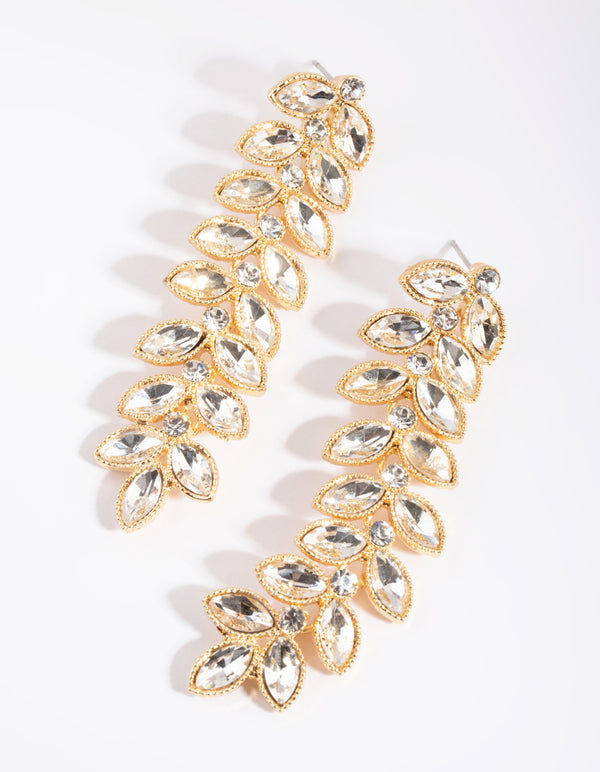 Gold Marquise Fern Drop Earrings