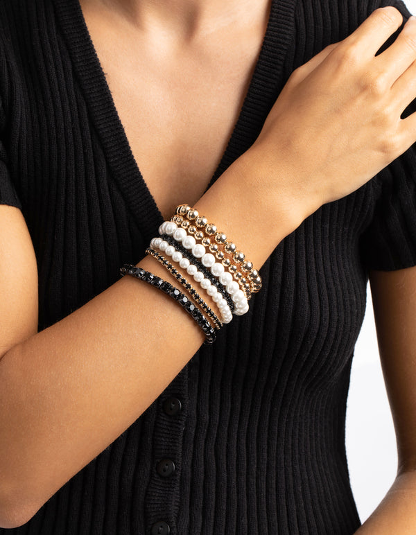 Gold Diamante & Pearl Bracelet Pack
