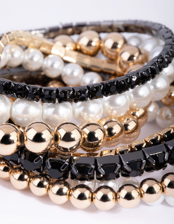 Gold Diamante & Pearl Bracelet Pack