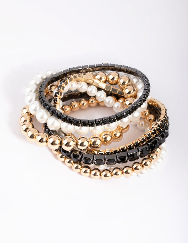 Gold Diamante & Pearl Bracelet Pack