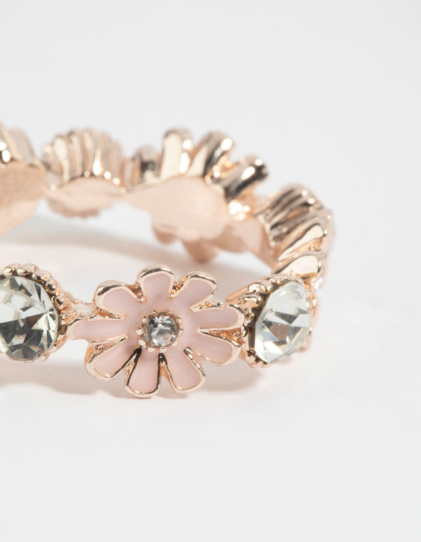Rose Gold Flower & Diamante Ring