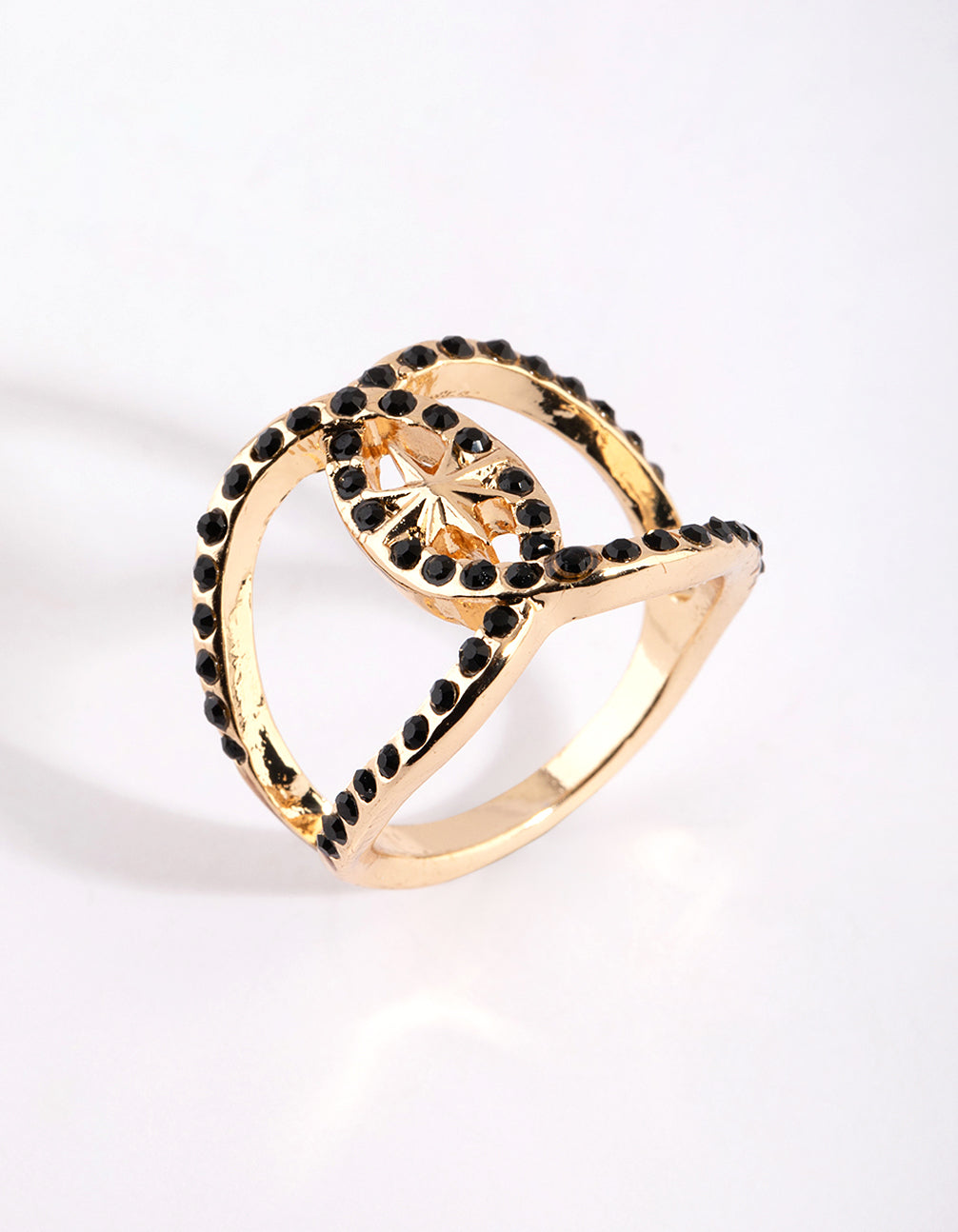 Gold & Black Diamante Ring