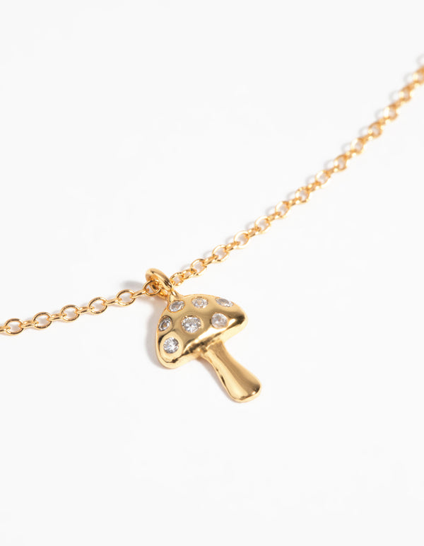 Gold Plated Sterling Silver Mushroom Necklace