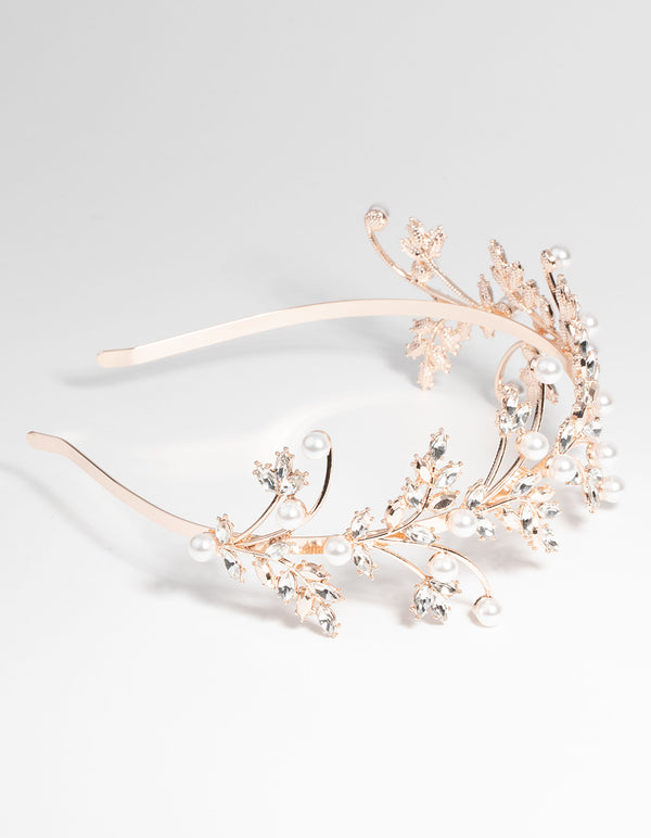 Rose Gold Pearl & Crystal Vine Headband