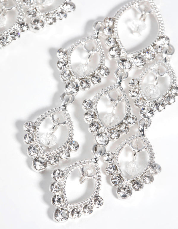 Silver Diamante Teardrop Earrings