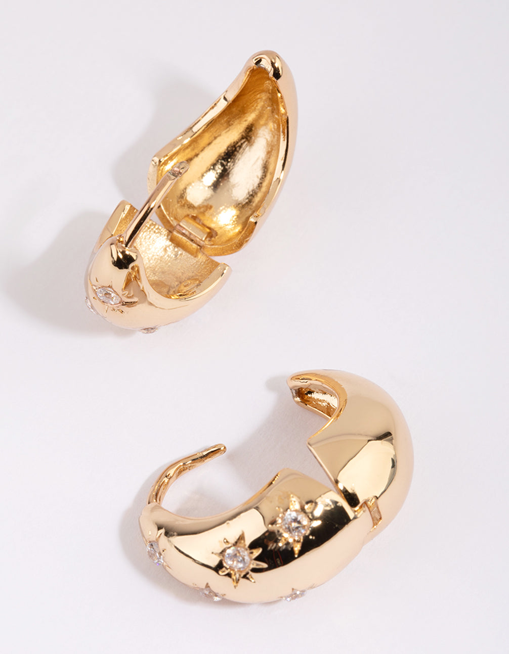Gold Plated Huggie Hoop Earrings with Cubic Zirconia