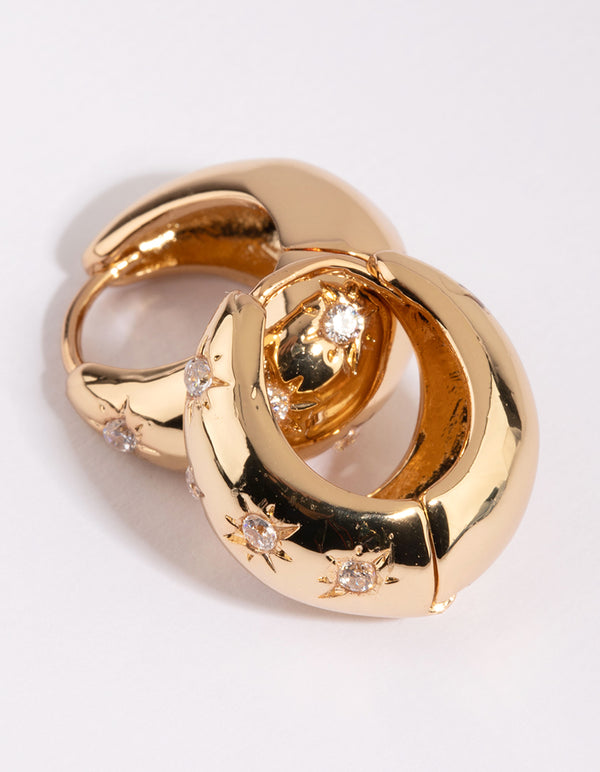 Gold Plated Huggie Hoop Earrings with Cubic Zirconia