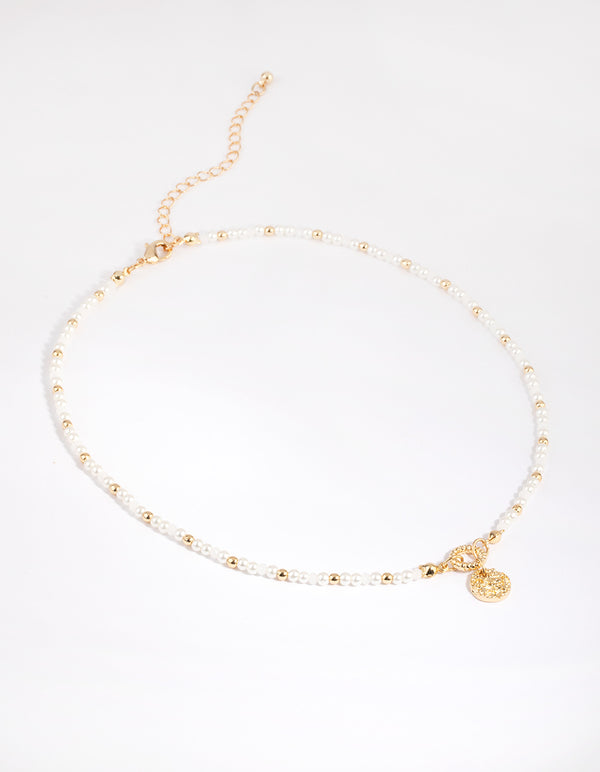 Gold Plated Beaded Necklace with Freshwater Pearl