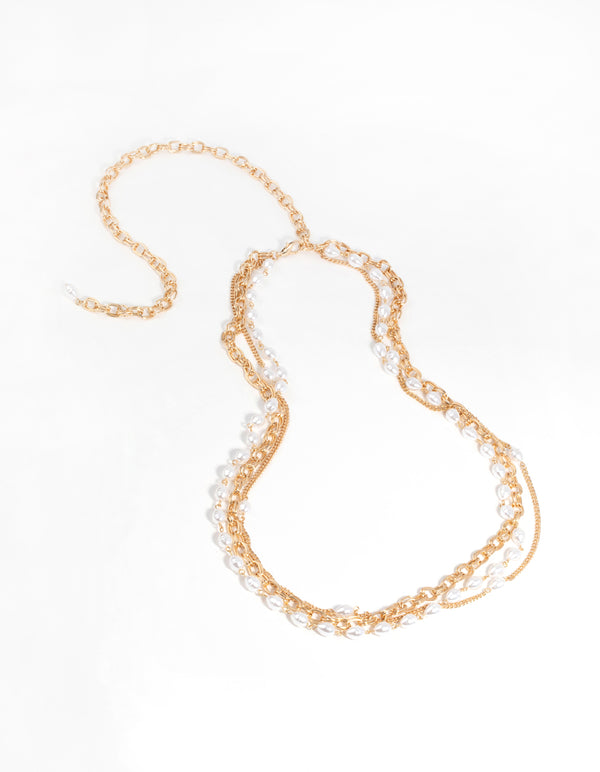 Gold Chain & Pearl Layered Belt