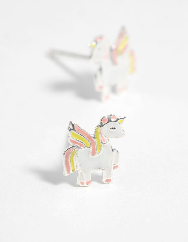 Sterling Silver Unicorn Stud Earrings