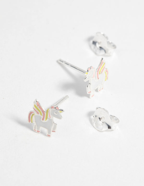 Sterling Silver Unicorn Stud Earrings