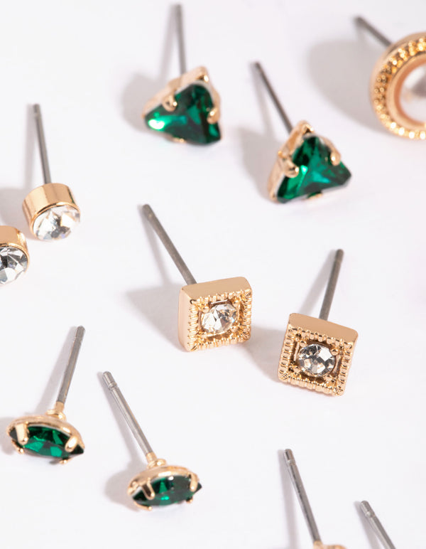 Gold Geometric Stud Earring 8-Pack