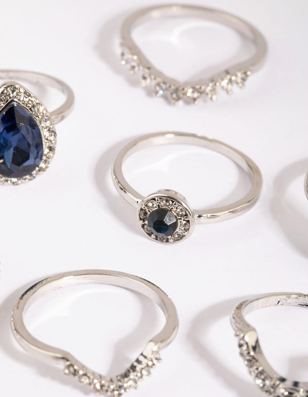 Rhodium Blue Stone Ring Pack
