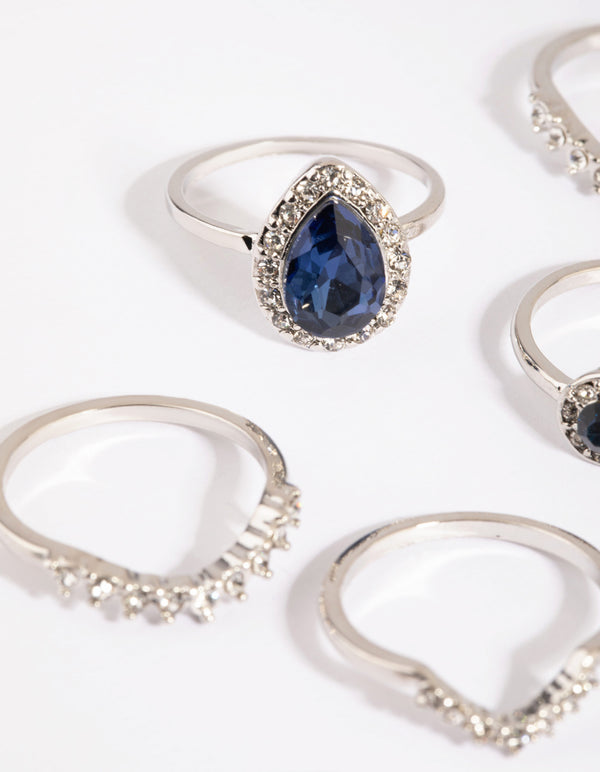 Rhodium Blue Stone Ring Pack