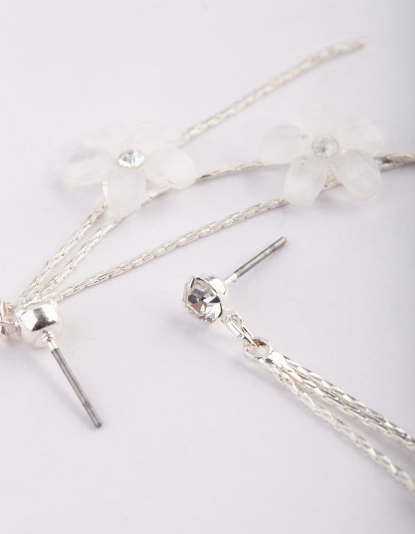 Silver Flower Drop Earrings