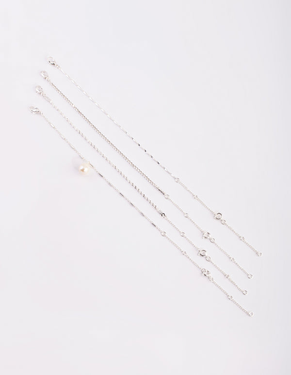 Silver Pearl Bracelet & Anklet Set