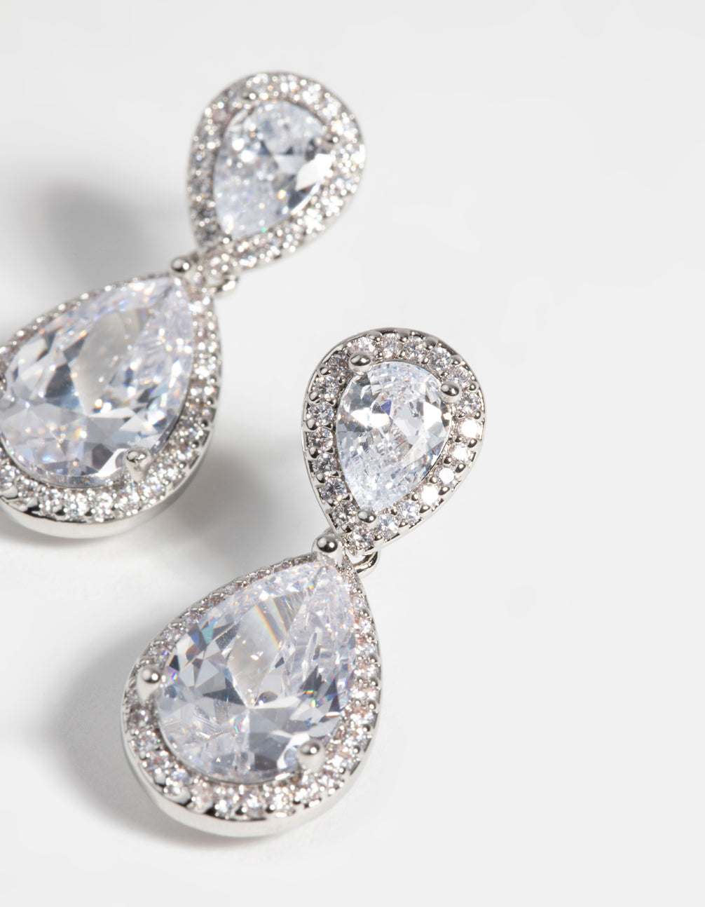 Silver Diamond Simulant Classic Teardrop Earrings
