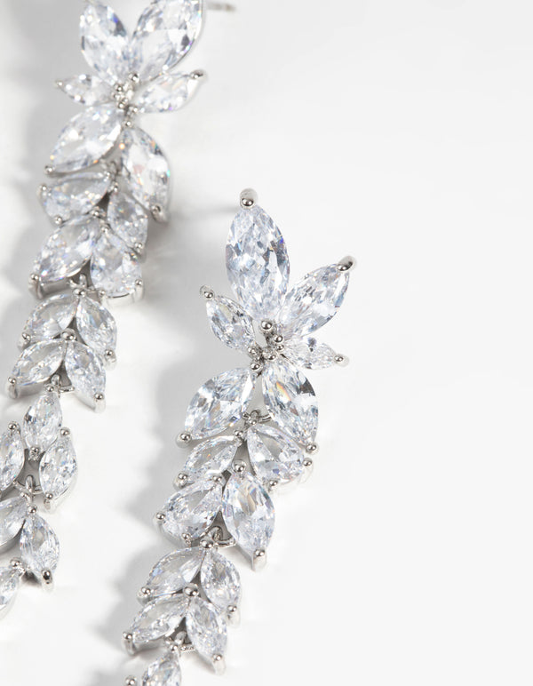 Silver Diamond Simulant Drop Earrings