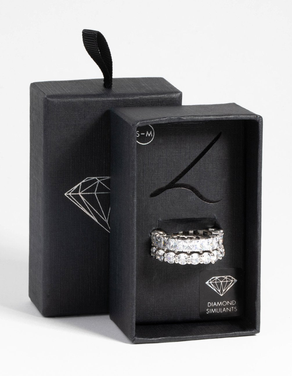 Silver Square Diamond Simulant Ring Set