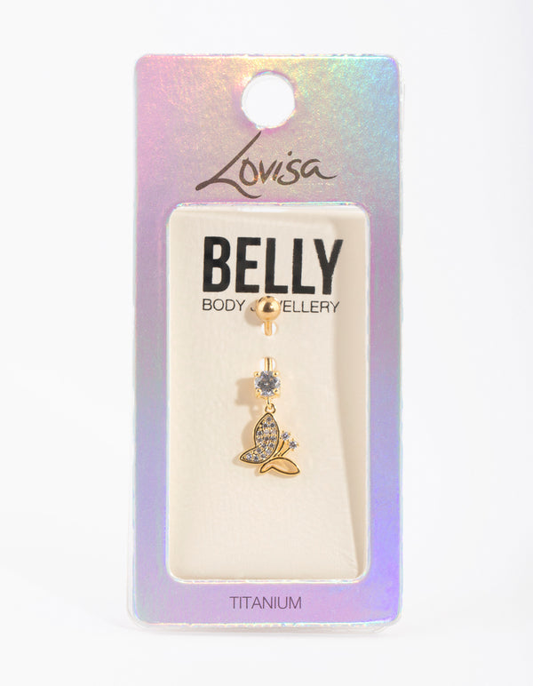 Gold Plated Titanium Butterfly Belly Bar