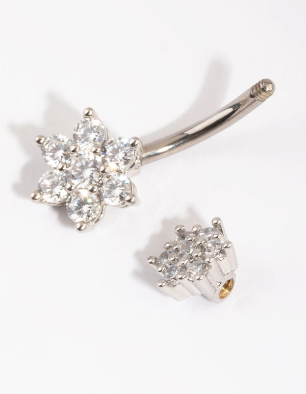 Titanium Diamante Flower Belly Bar