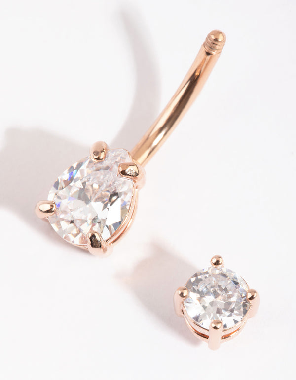 Rose Gold Plated Pear Diamante Medium Belly Bar