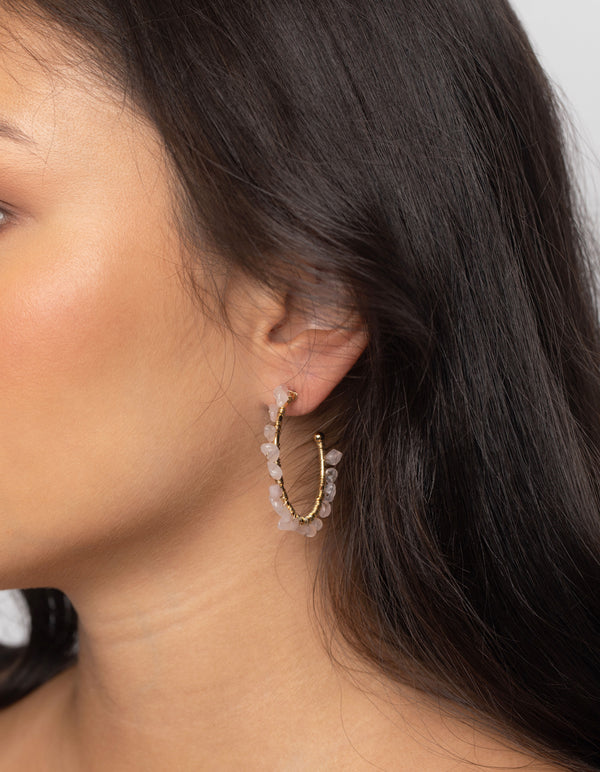 Gold Plated Hoop Earrings with Rose Quartz