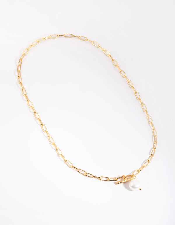 Gold Plated Fob Necklace with Freshwater Pearl