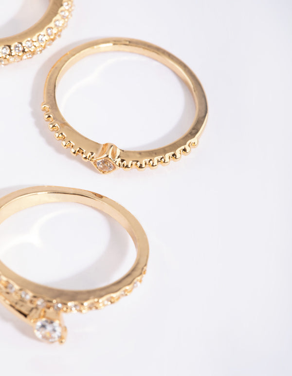 Gold Plated Mixed Shape Ring Stack 4-Pack