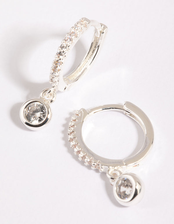Silver Huggie Hoop Earrings with Cubic Zirconia