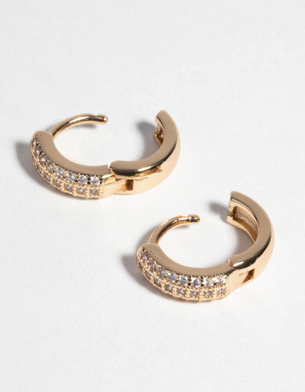 Gold Huggie Hoop Earrings with Cubic Zirconia