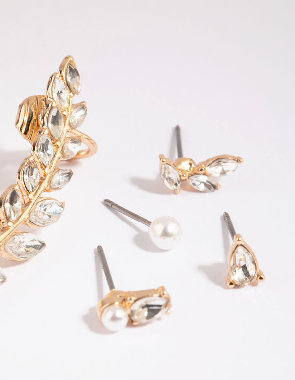 Gold Pearl & Diamante Cuff Earring Pack