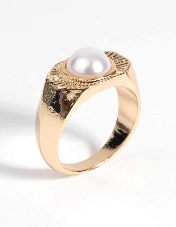 Gold Hexagon Pearl Ring