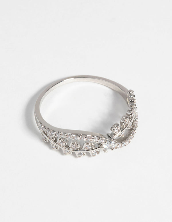 Silver Cubic Zirconia Cross Over Ring