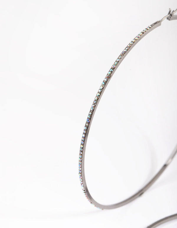 Gunmetal Hoop Earrings with Diamantes