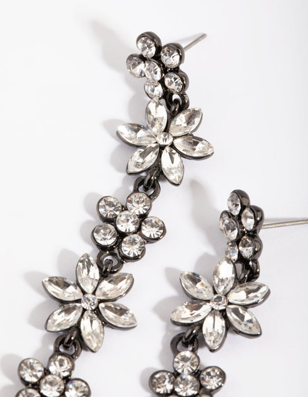 Gunmetal Flower Chain Drop Earrings