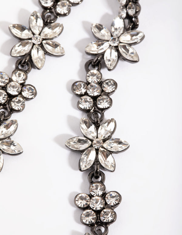 Gunmetal Flower Chain Drop Earrings