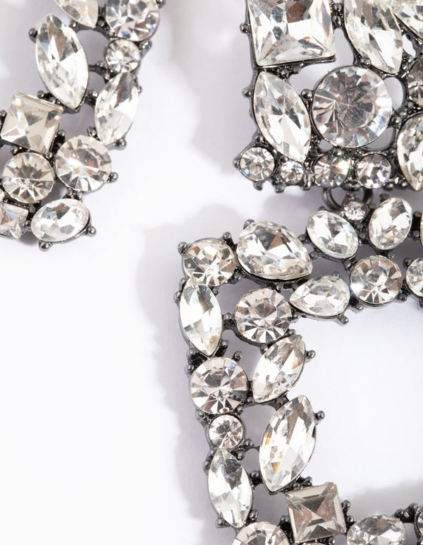 Gunmetal Square-Cut Diamante Drop Earrings