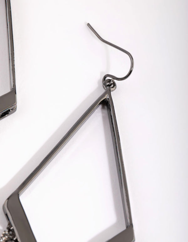 Gunmetal Diamante Kite Drop Earrings