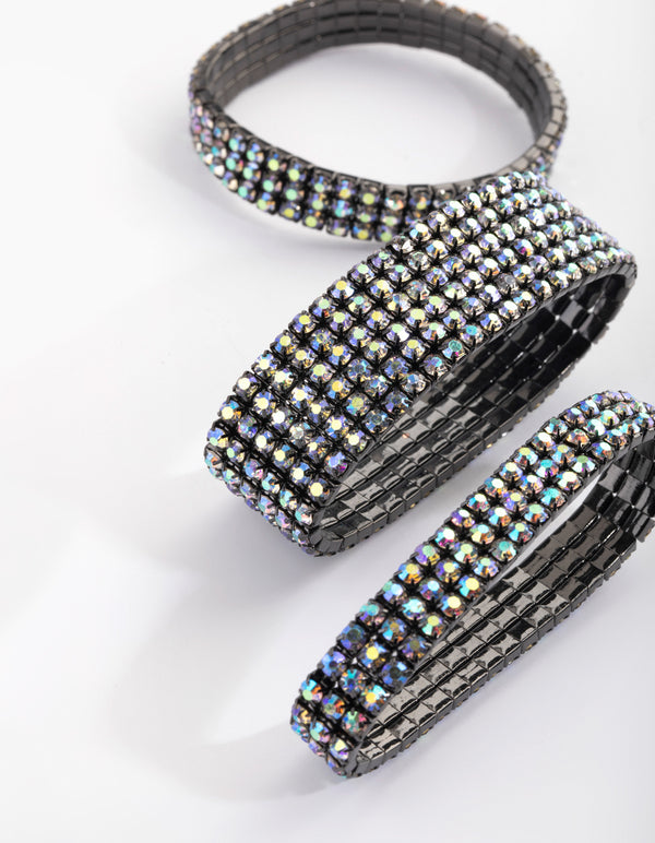 Gunmetal Diamante Bracelet Pack