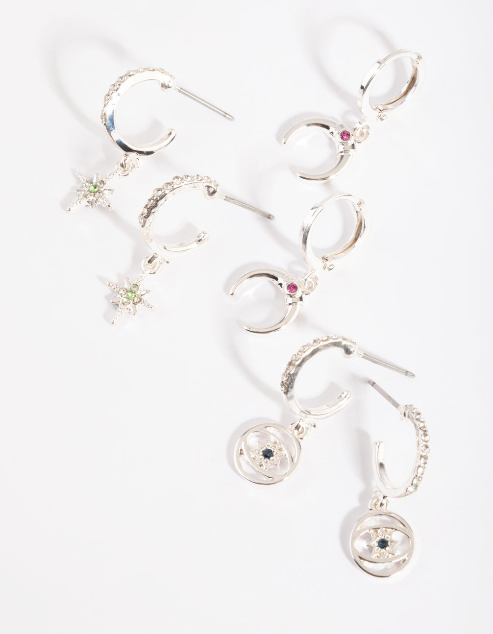 Silver Talisman Huggie Hoop Earring Pack