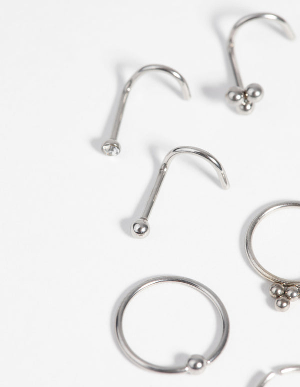 Surgical Steel Cluster Nose Stud & Ring 6-Pack