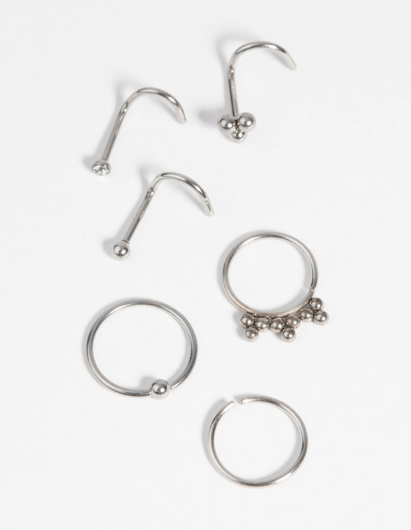 Surgical Steel Cluster Nose Stud & Ring 6-Pack