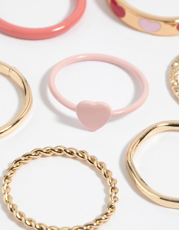 Gold Enamel Hearts Ring Pack