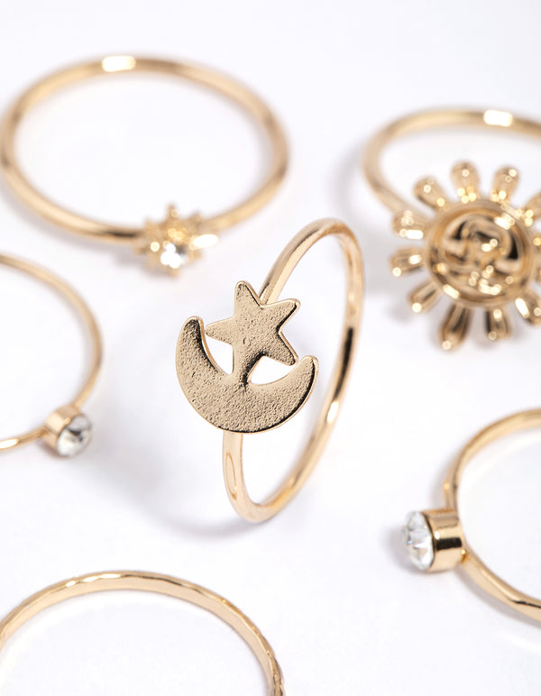 Gold Celestial Sun Ring 6-Pack